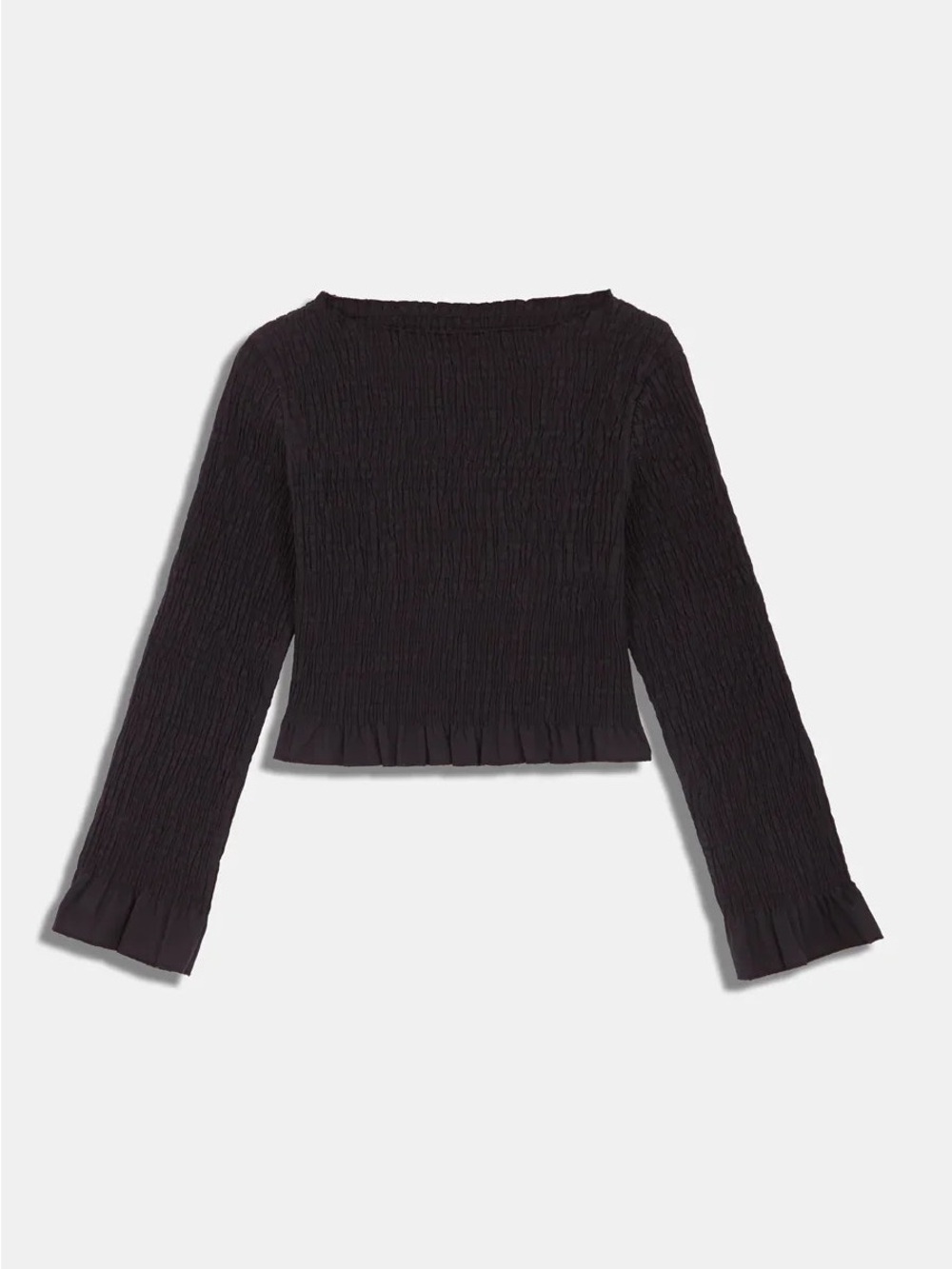 NWT Rita Row Olga Top (sold out) Black Smocked Long Sleeve Crop Top